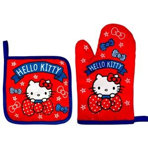 Hello Kitty Red Oven Mitt and Pot Holder Set Fourth of July matching, red & blue
